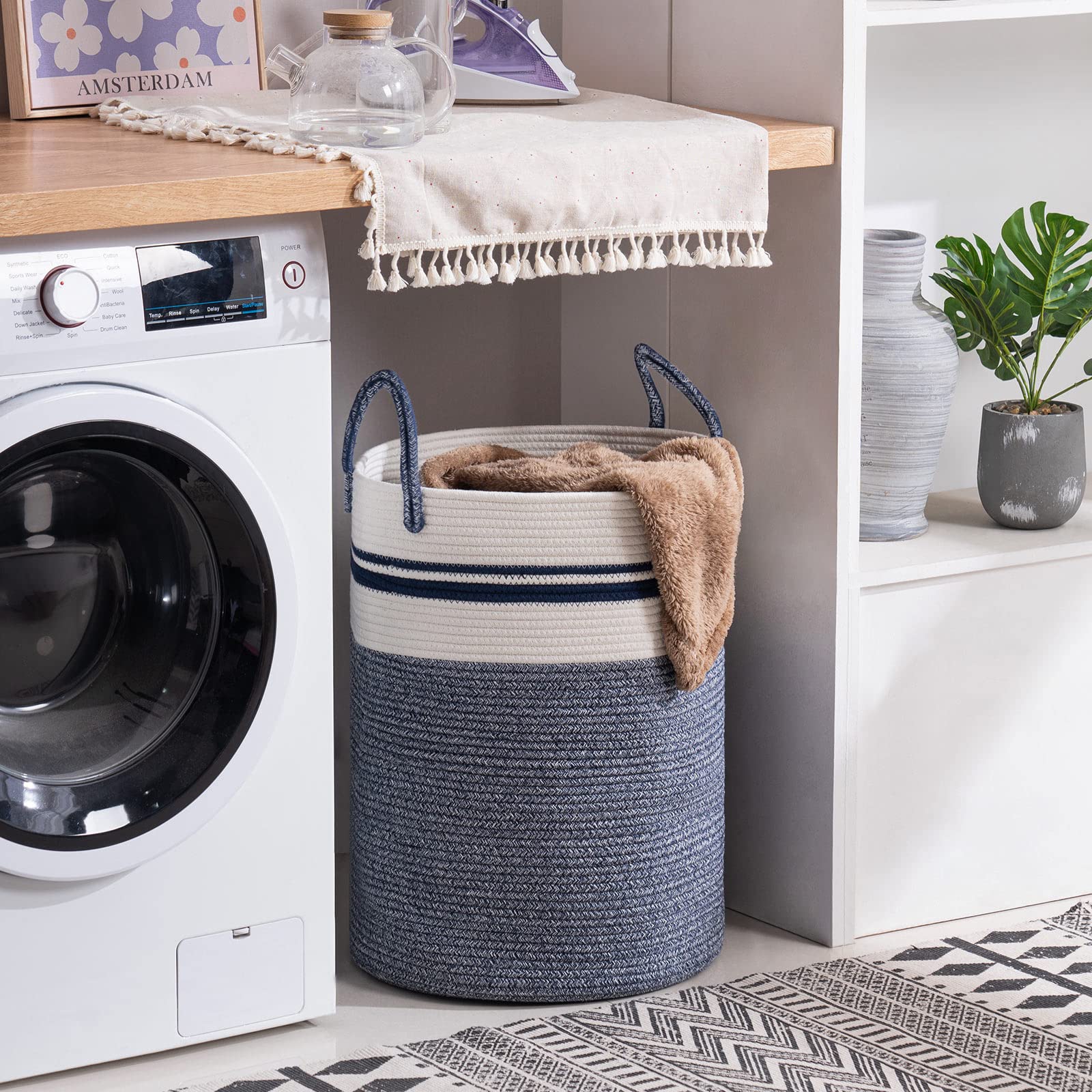 YOUDENOVA baby nursery laundry hamper blue suited for blankets and toys.
