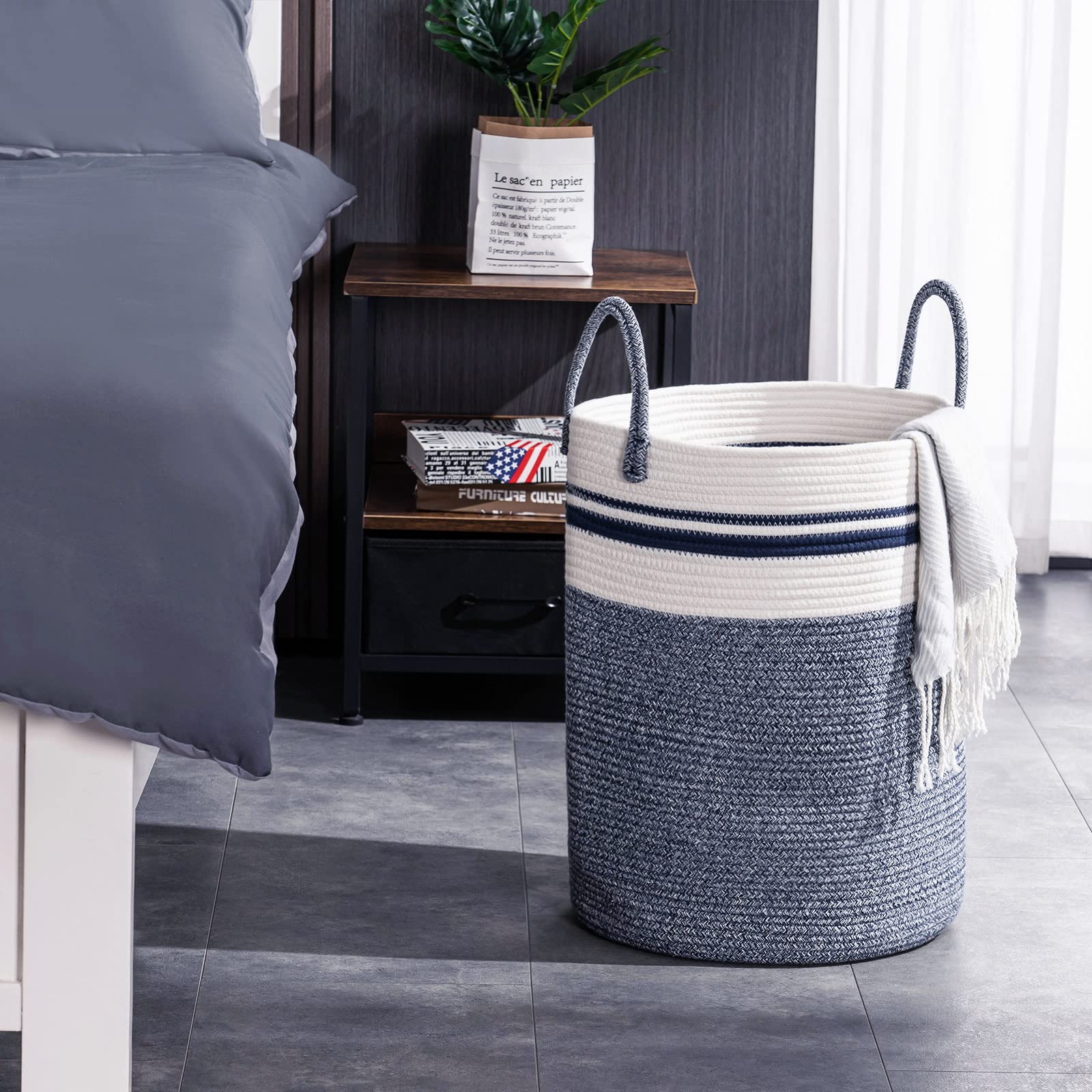 YOUDENOVA bedroom decor laundry hamper blue integrates with home aesthetic.