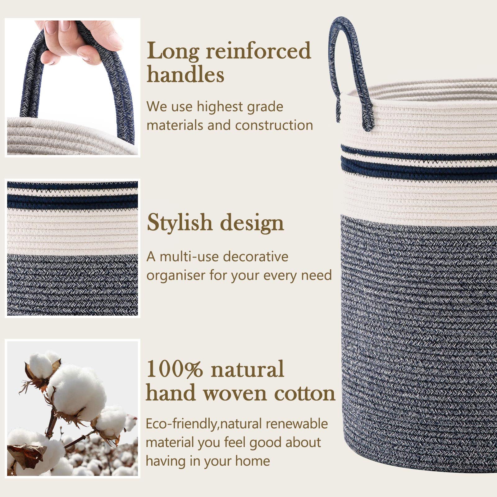 YOUDENOVA large-capacity laundry hamper blue ready for towels and clothes.
