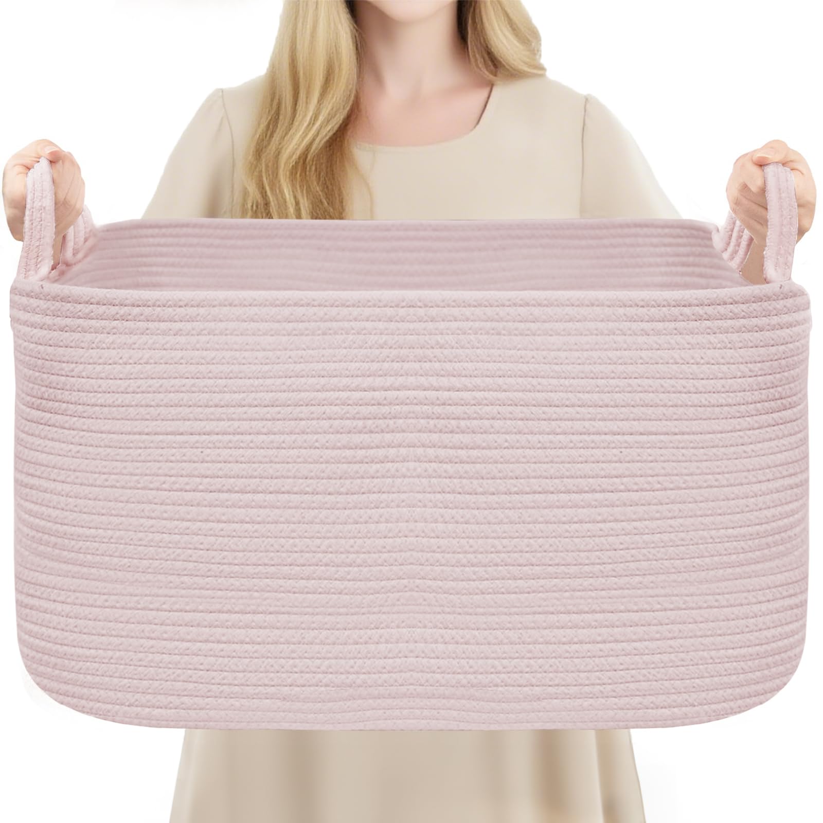 YOUDENOVA rectangle laundry hamper pink front view highlights 75L capacity for blankets and towels