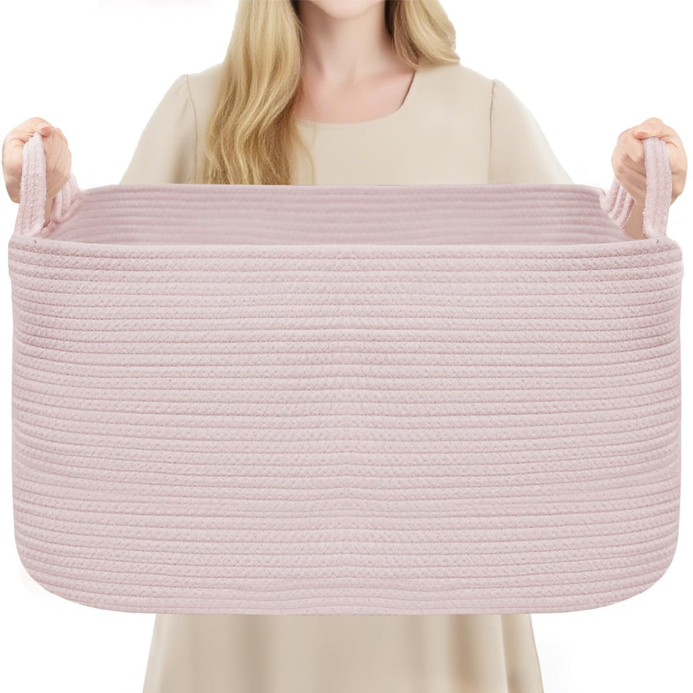 YOUDENOVA rectangle laundry hamper pink front view highlights 75L capacity for blankets and towels