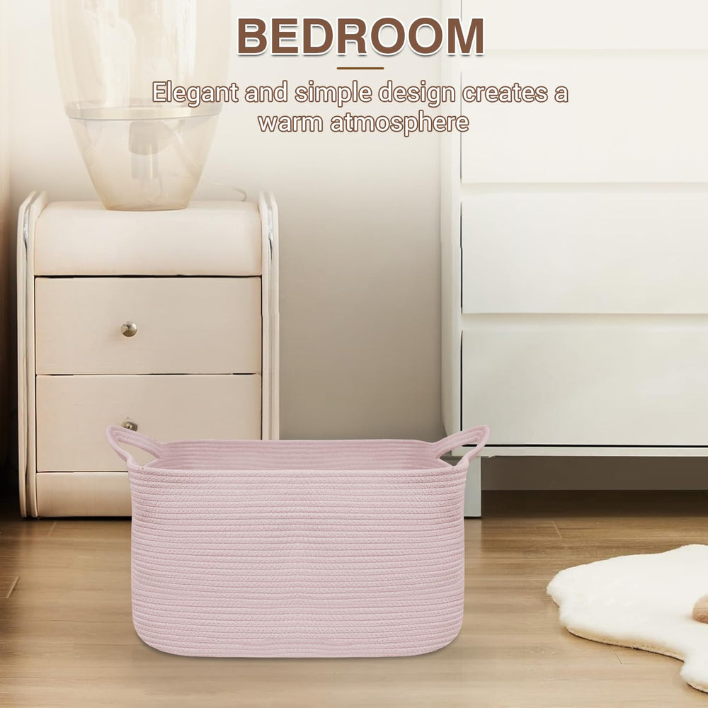 YOUDENOVA pink basket blends with decor and keeps essentials reachable