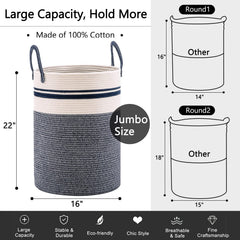 YOUDENOVA woven rope laundry hamper blue top view emphasizes tall storage form.