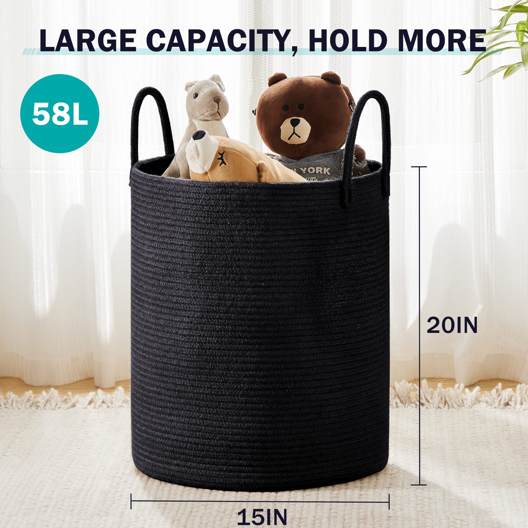 YOUDENOVA cotton rope material highlights natural, toxin-free storage for nursery rooms.
