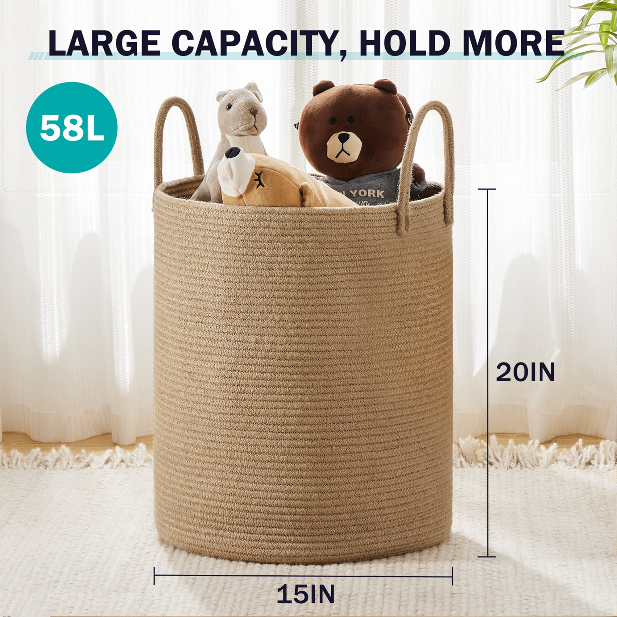 YOUDENOVA jute hamper handle close-up highlights sturdy grip able to carry heavy loads