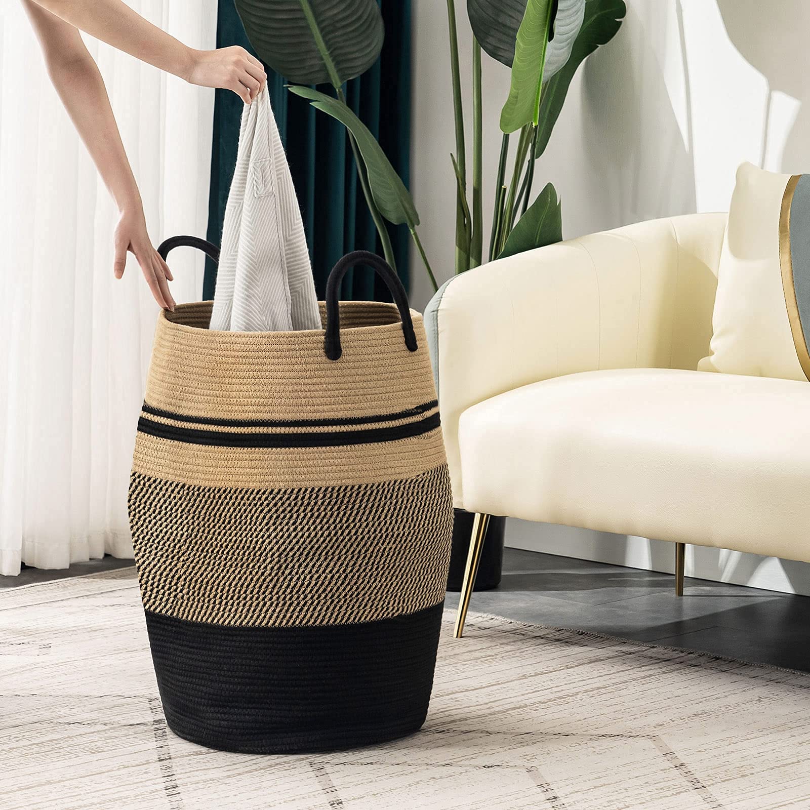 YOUDENOVA jute rope laundry hamper 105L capacity stores bulky items
