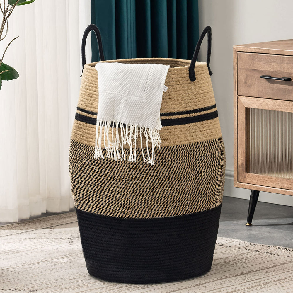 YOUDENOVA jute rope laundry hamper front view showing large 105L capacity