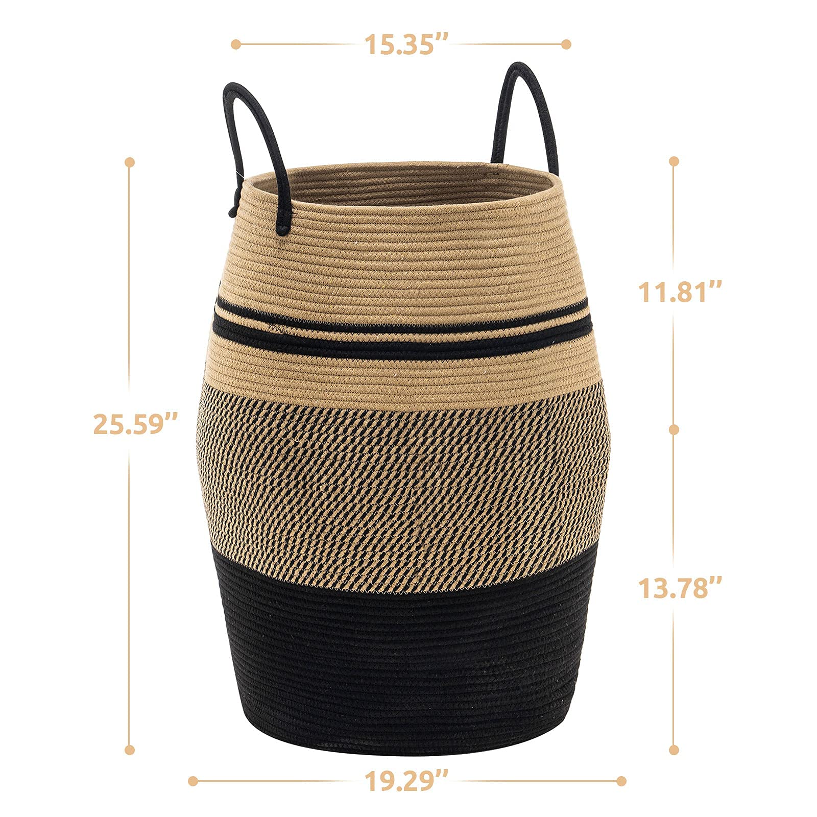 YOUDENOVA jute rope laundry hamper side view with sturdy handles