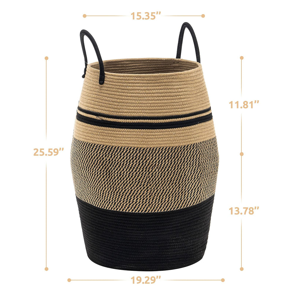 YOUDENOVA jute rope laundry hamper side view with sturdy handles