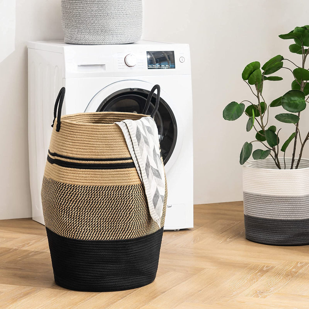 YOUDENOVA jute rope laundry hamper sturdy handles for easy transport