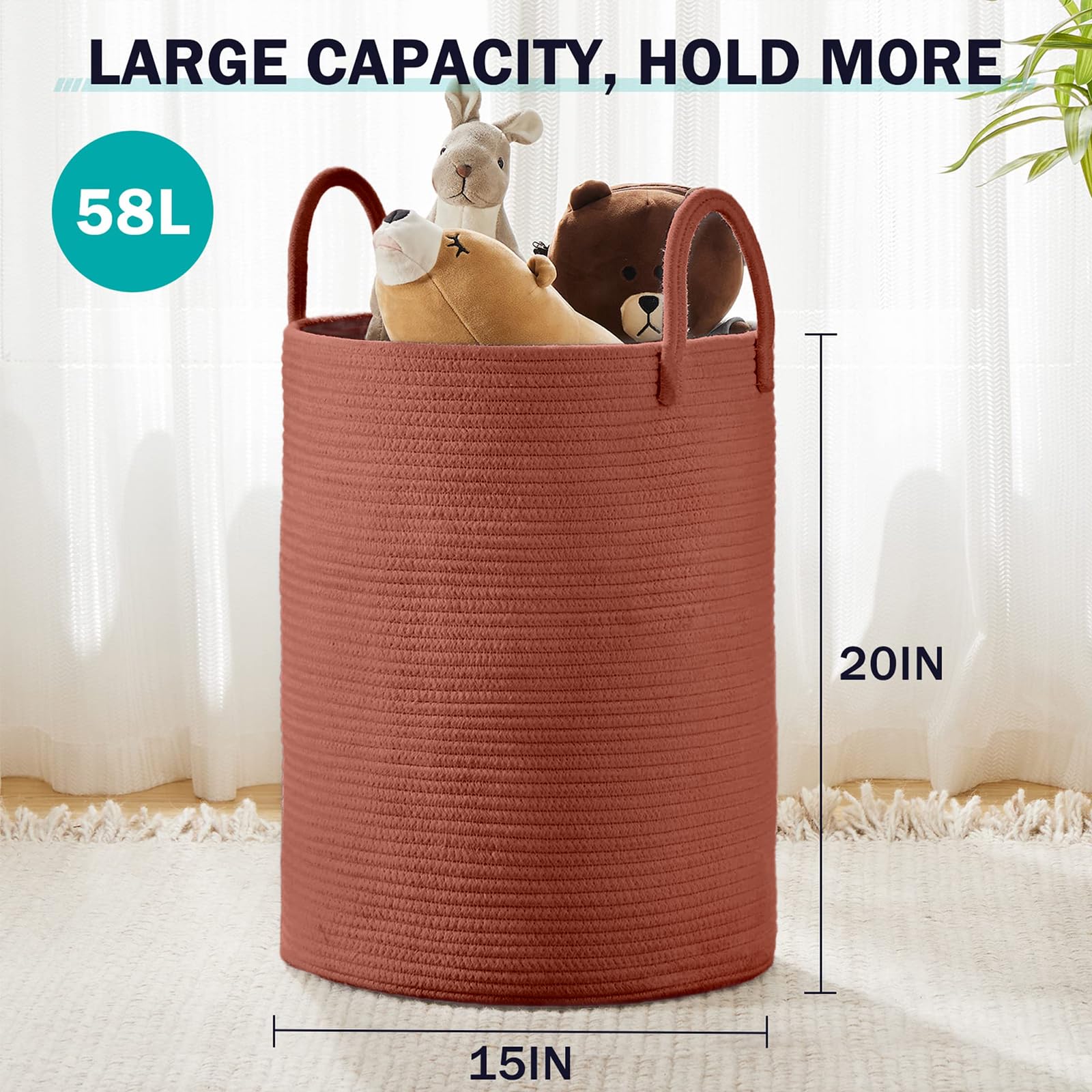 YOUDENOVA laundry hamper basket closeup cotton rope texture emphasizing durable soft-touch material