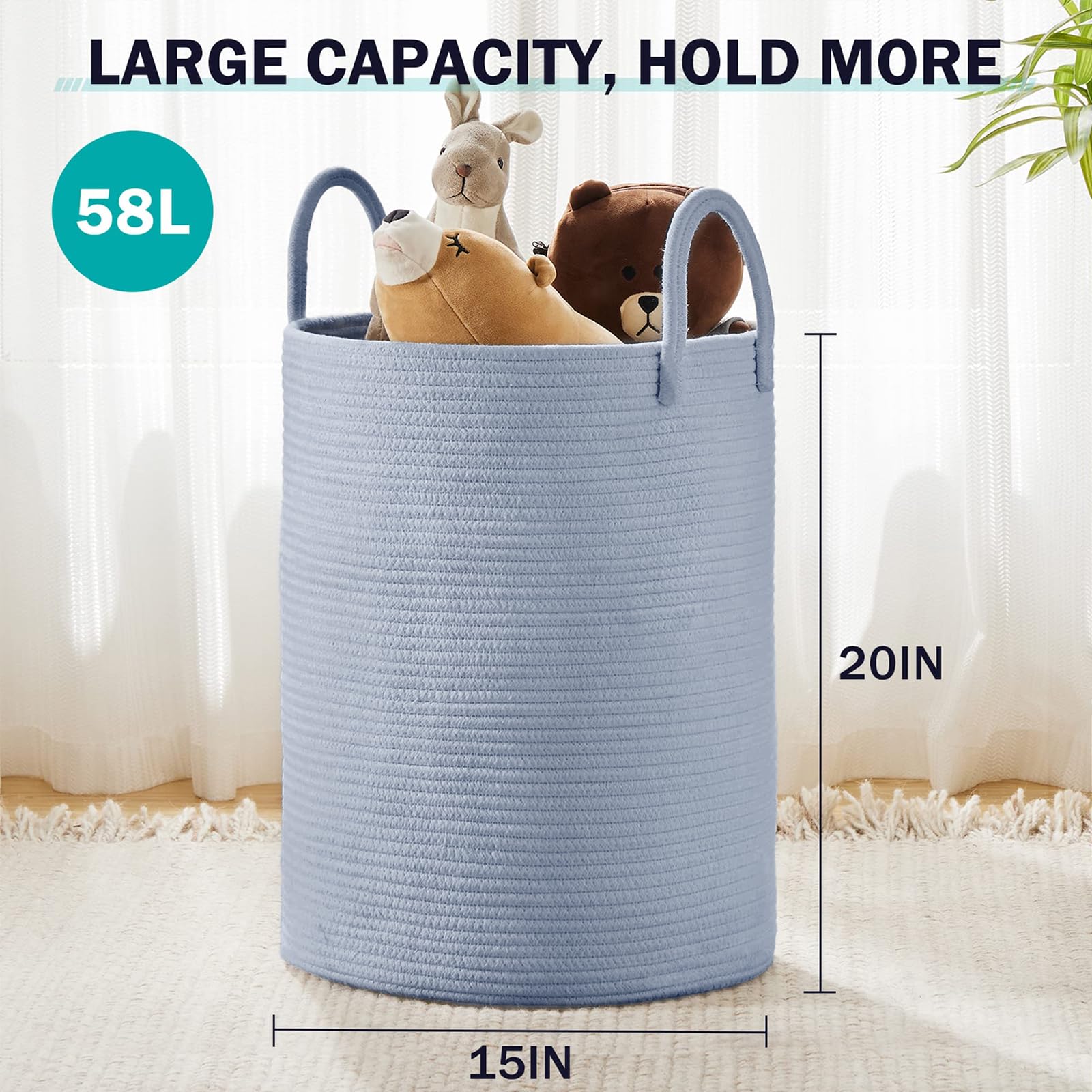YOUDENOVA laundry hamper basket reinforced handles ideal for carrying full loads.