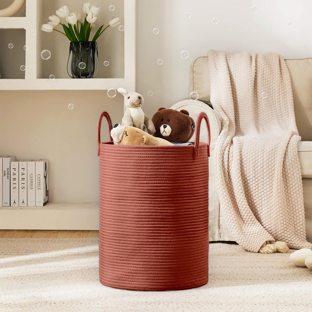 YOUDENOVA laundry hamper basket side view highlights reinforced handles for easy transport