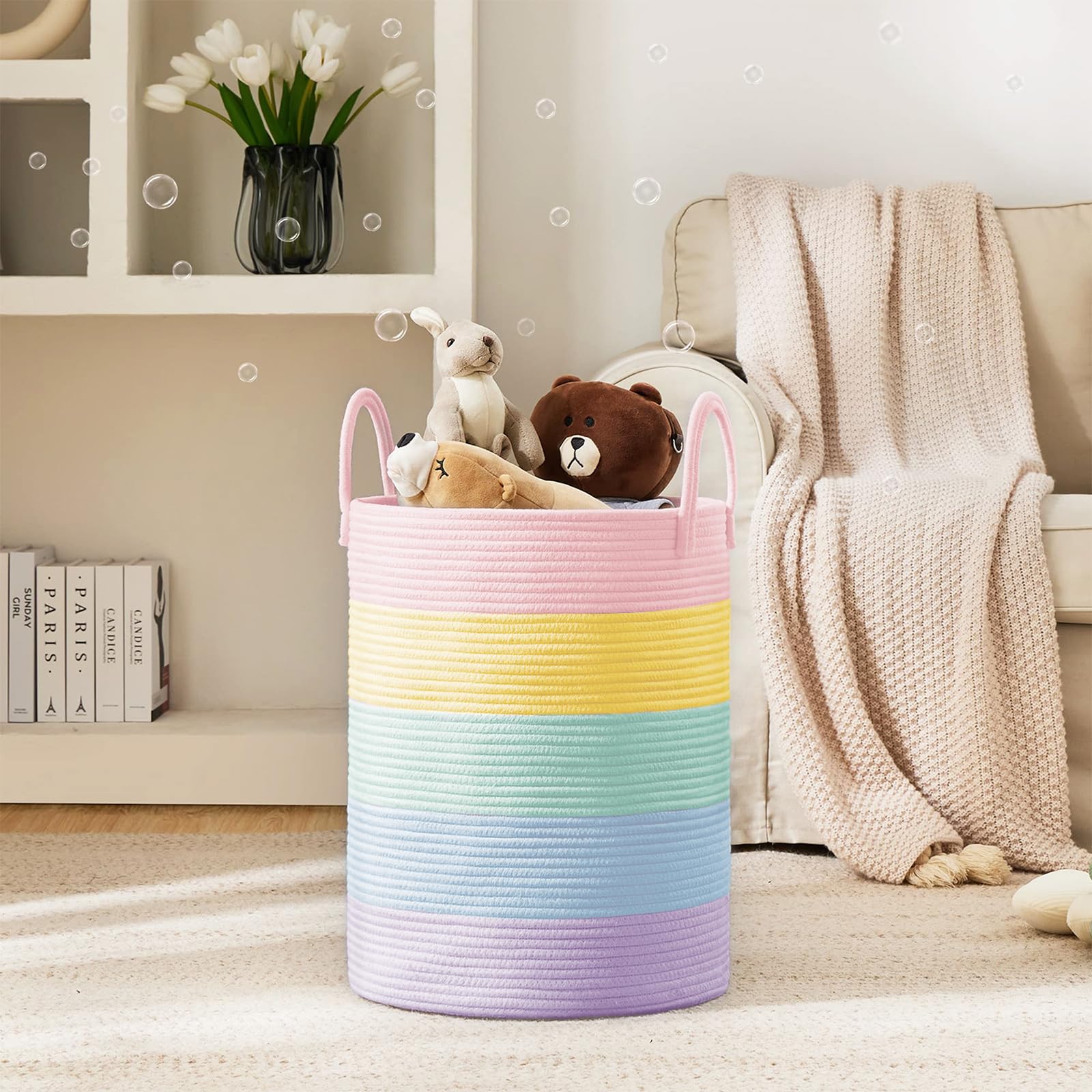 YOUDENOVA tall 58L hamper showcases spacious blanket and clothes storage for bedrooms.