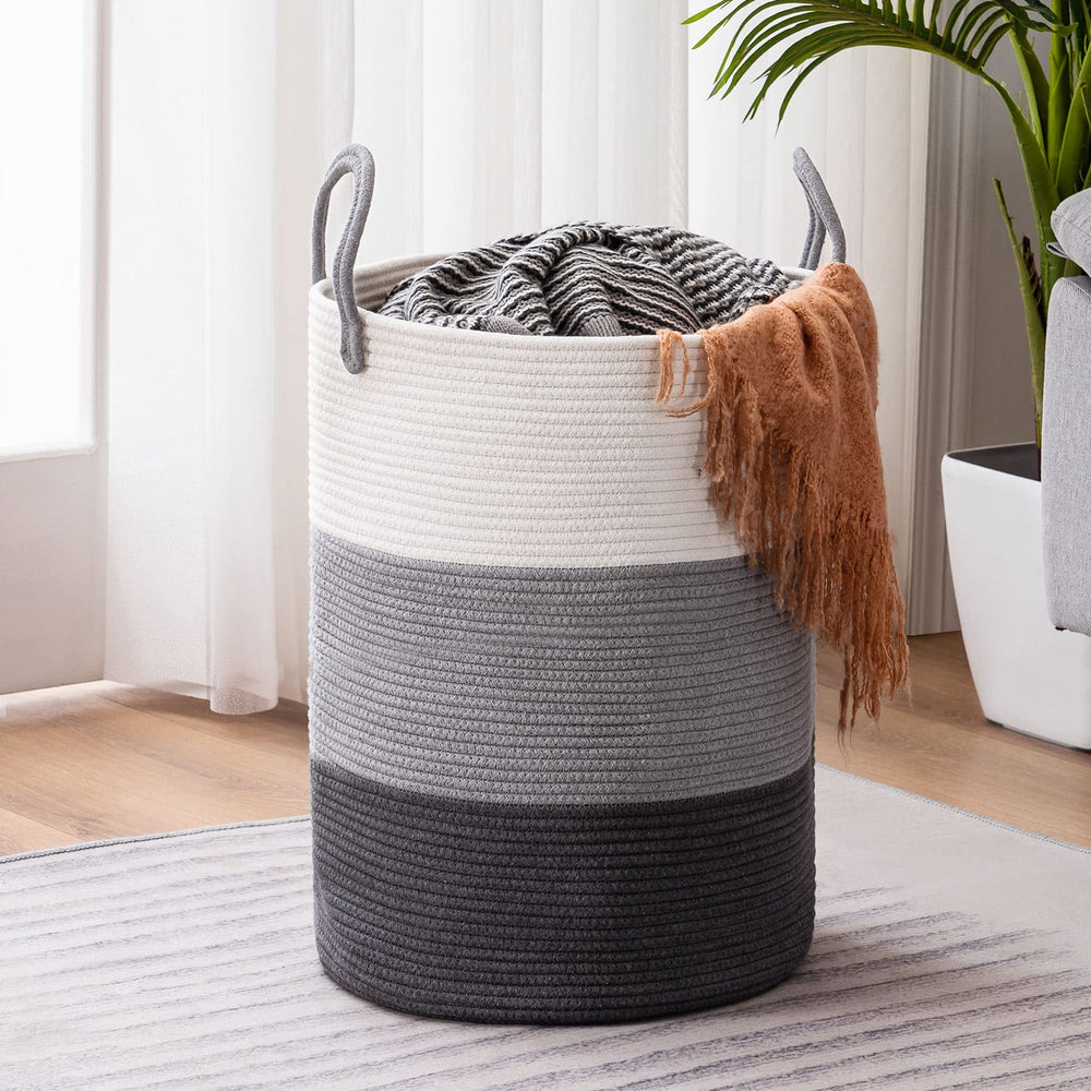 YOUDENOVA woven rope laundry hamper 58L round, spacious storage for bulky clothes