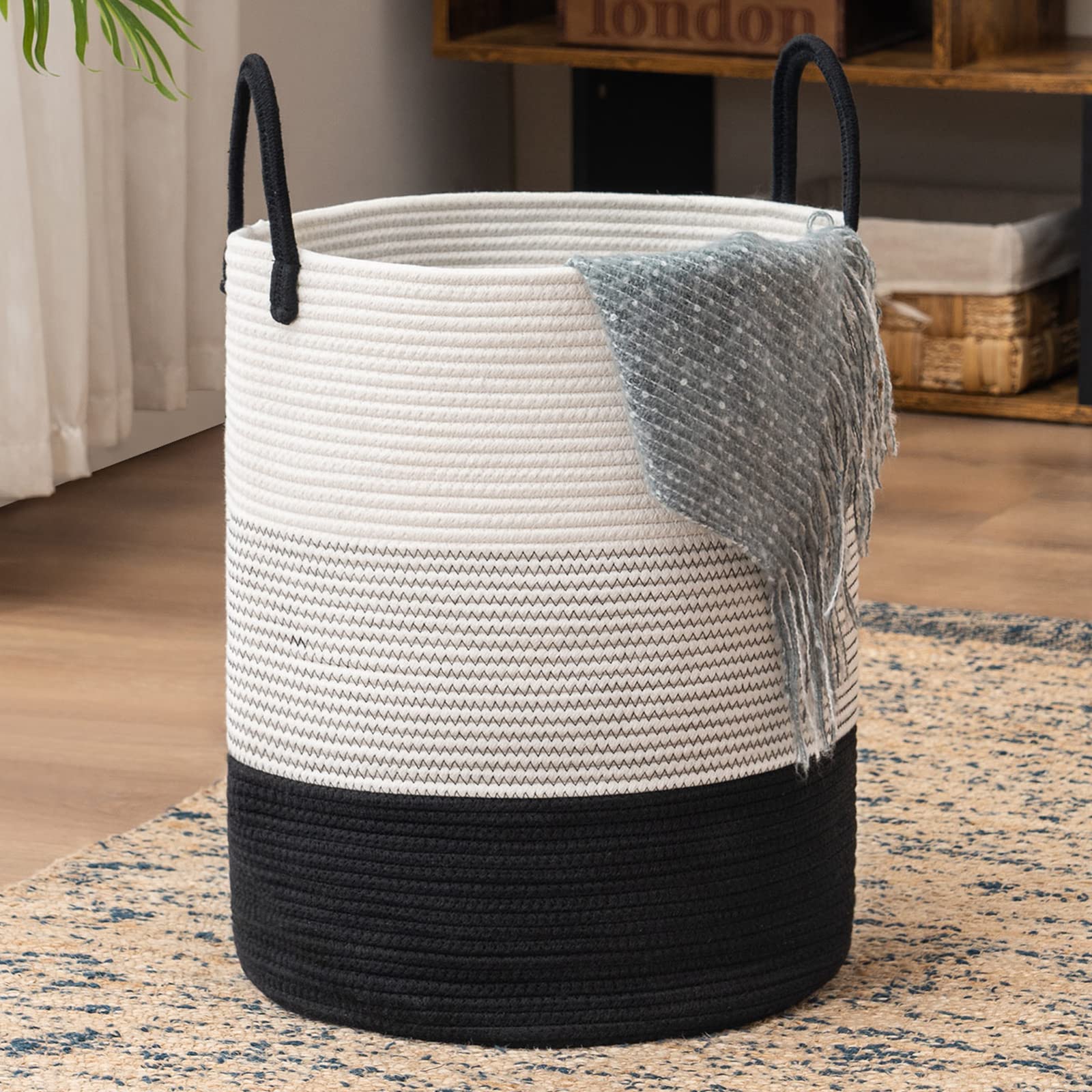 YOUDENOVA woven rope laundry hamper tall design for space-saving bedroom organization.