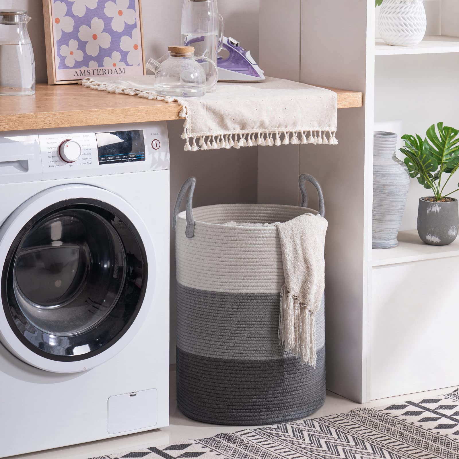 YOUDENOVA woven rope laundry hamper towel-storage, 58L capacity keeps towels organized