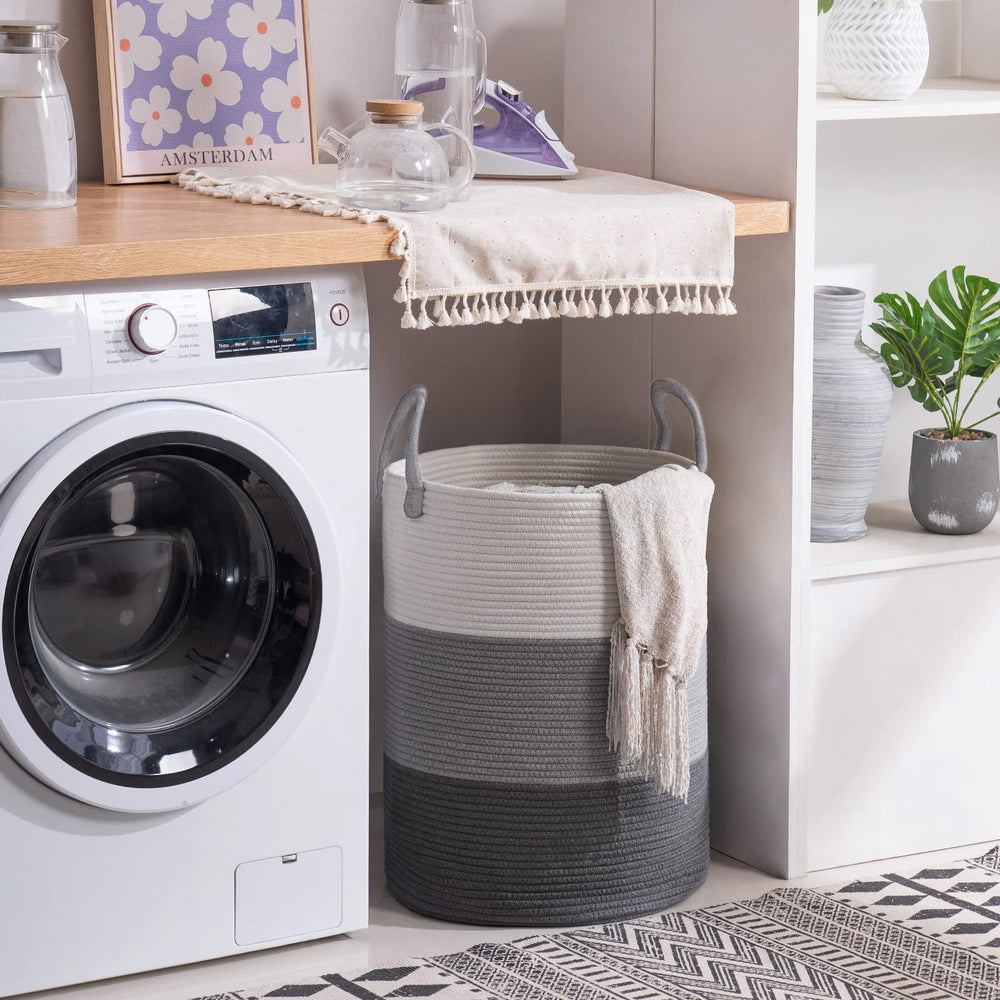 YOUDENOVA woven rope laundry hamper towel-storage, 58L capacity keeps towels organized