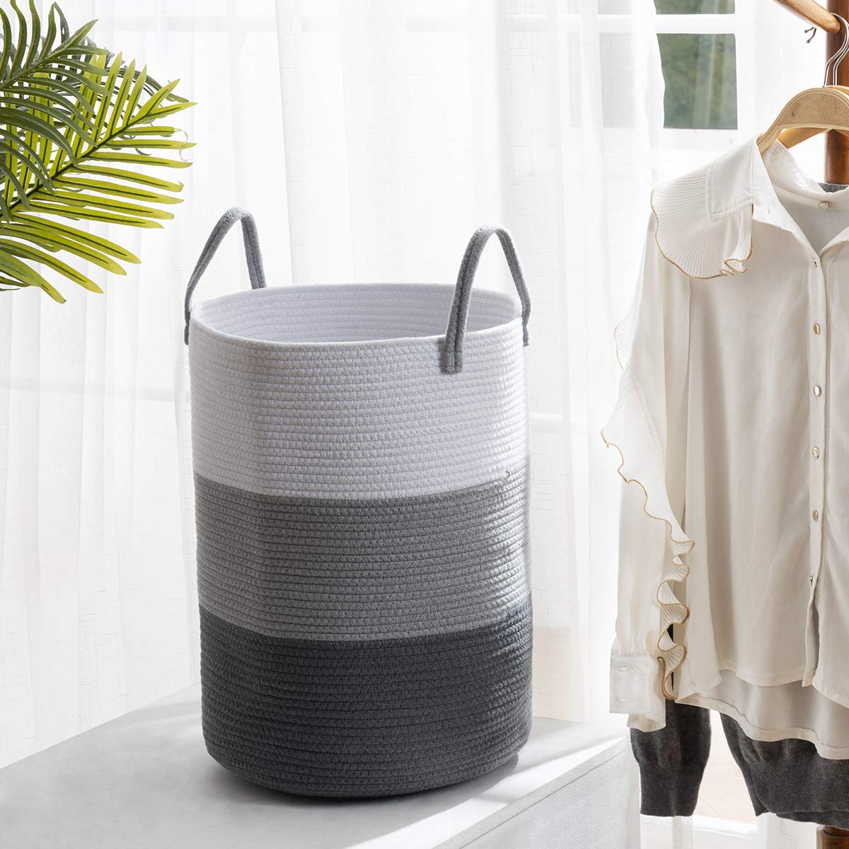 YOUDENOVA woven rope laundry hamper toy-storage, ideal for baby or pet items