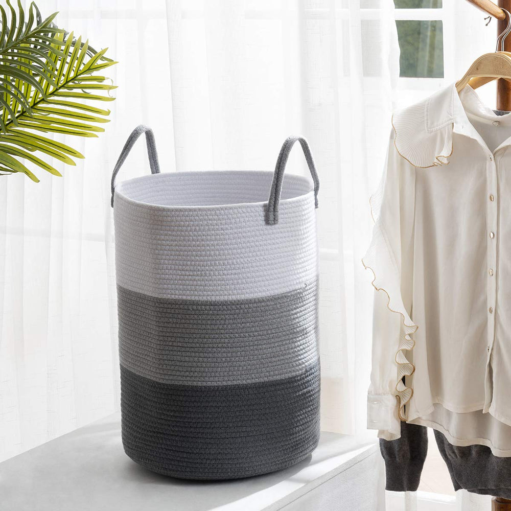 YOUDENOVA woven rope laundry hamper toy-storage, ideal for baby or pet items