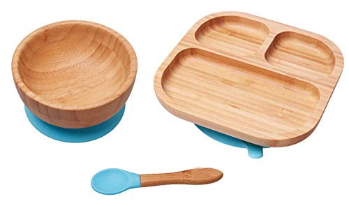 Youkoo kids enjoy the blue stay-put set during meals with a stable base.