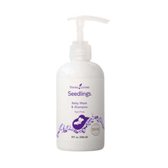 Young Living Seedlings baby wash bottle showing gentle cleansing for delicate skin and hair.