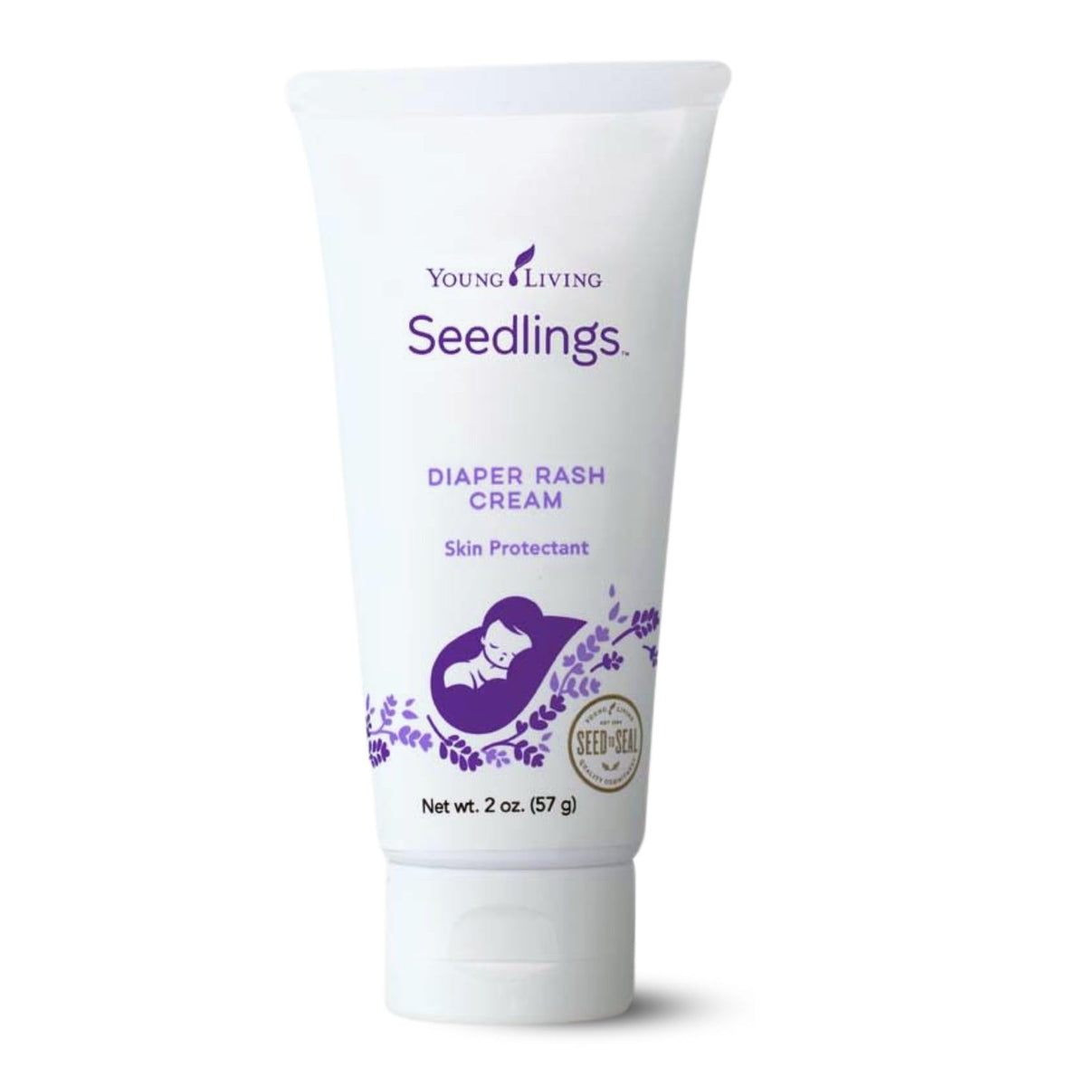 Young Living Seedlings Diaper Rash Cream bottle provides gentle protection for a sensitive diaper area.