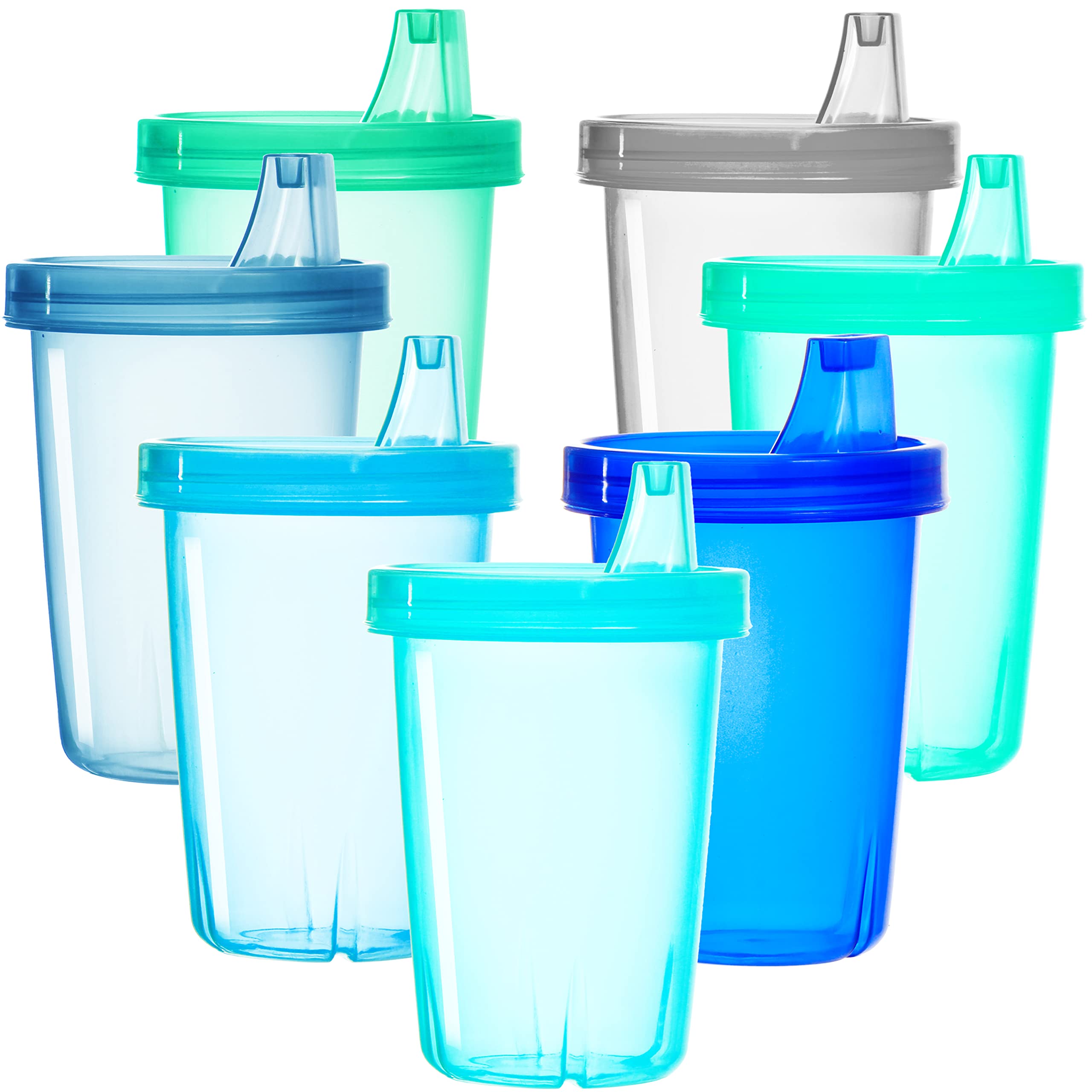 Youngever 7-pack sippy cups lined in coastal colors for easy hydration and color coding