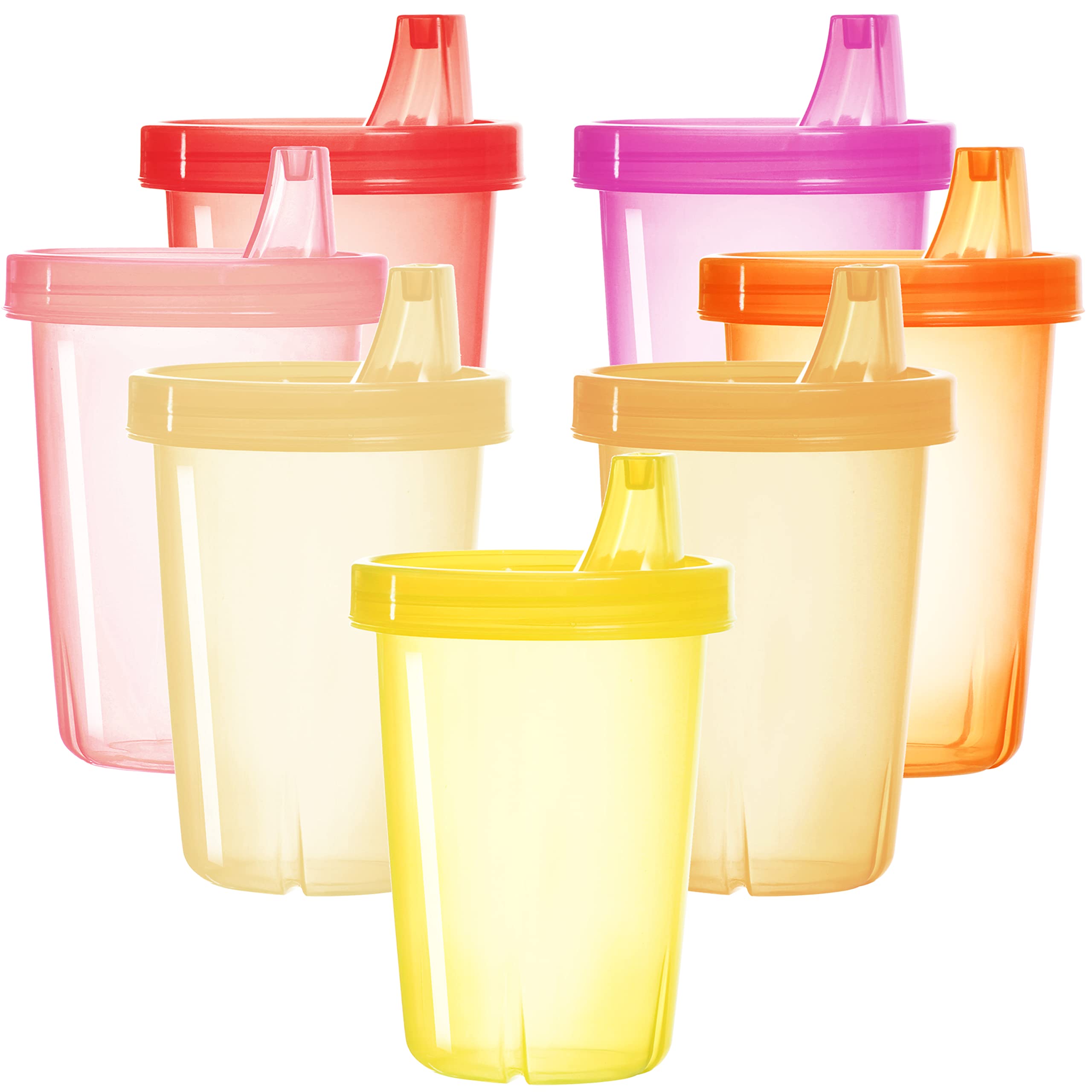 Youngever 7-pack pink sippy cups in seven shades for easy hydration on the go.