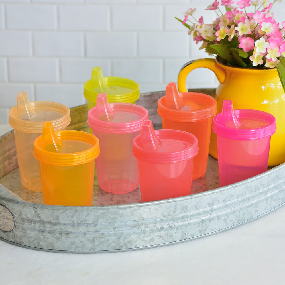 Youngever durable pink plastic sippy cups offer safe, break resistant use for toddlers.