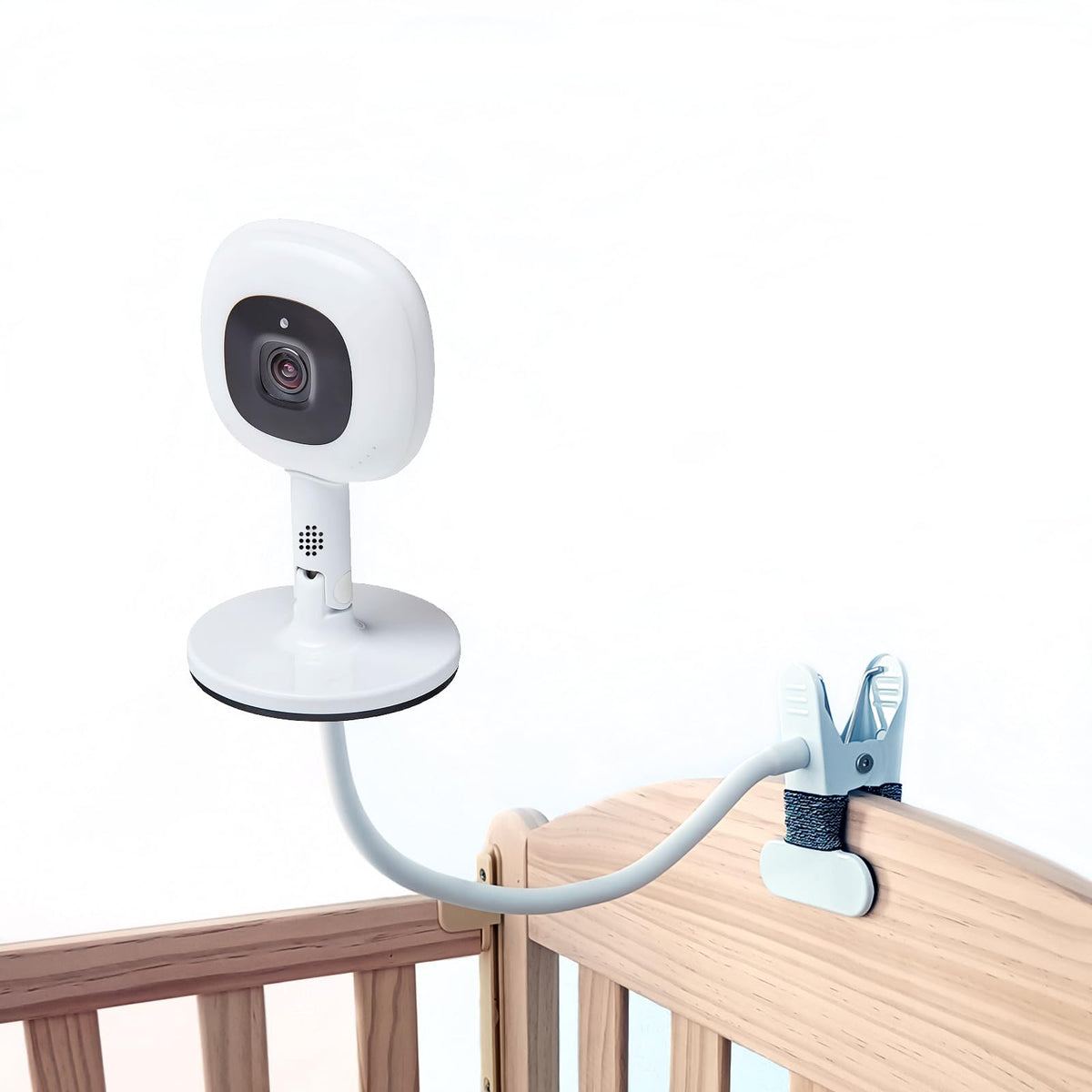 YOUNGLINK baby monitor mount clipped to crib for secure, adjustable viewing