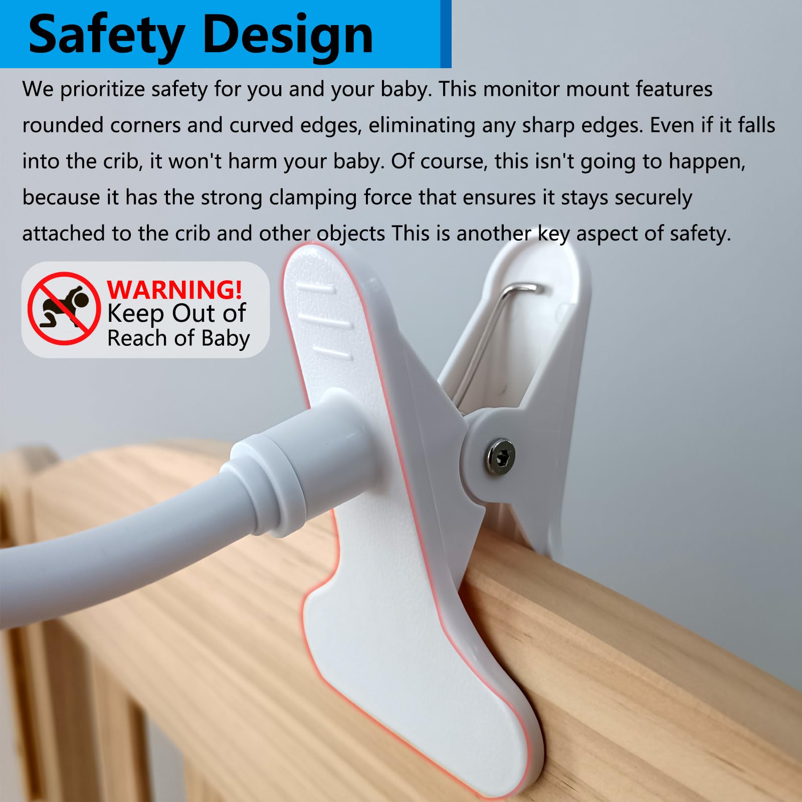 YOUNGLINK monitor mount provides tidy cord management for safer nurseries.