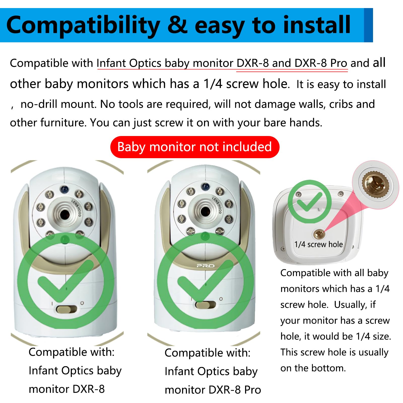YOUNGLINK DXR-8 mount shows 360-degree adjustability for flexible nursery angles.