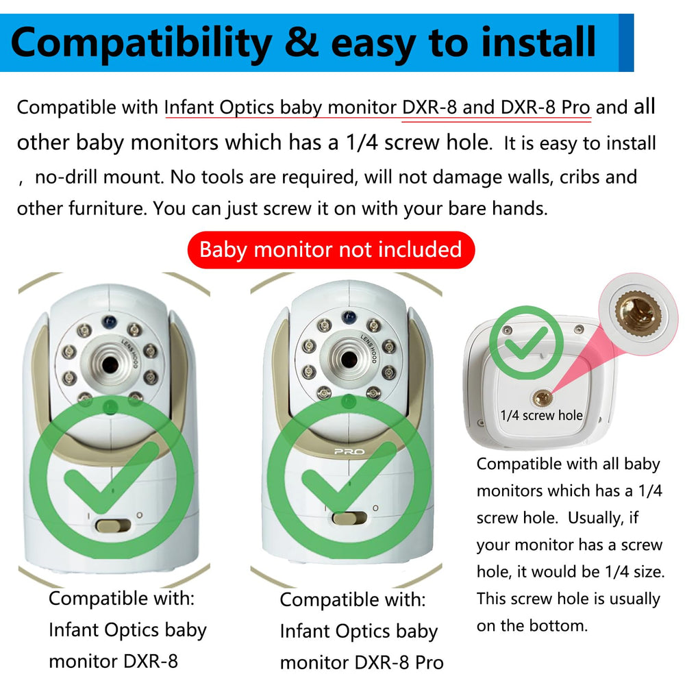 YOUNGLINK DXR-8 mount shows 360-degree adjustability for flexible nursery angles.