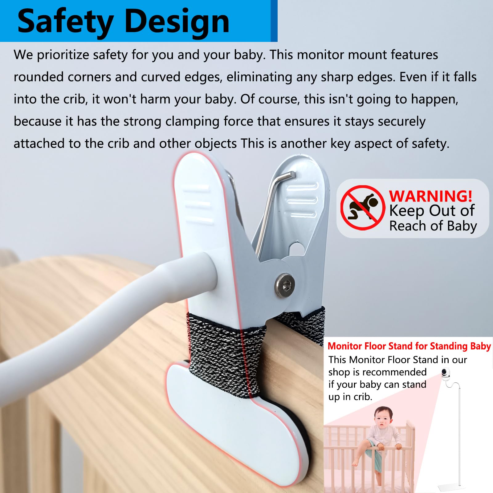 YOUNGLINK foam-padded clamp base protects furniture while holding monitor