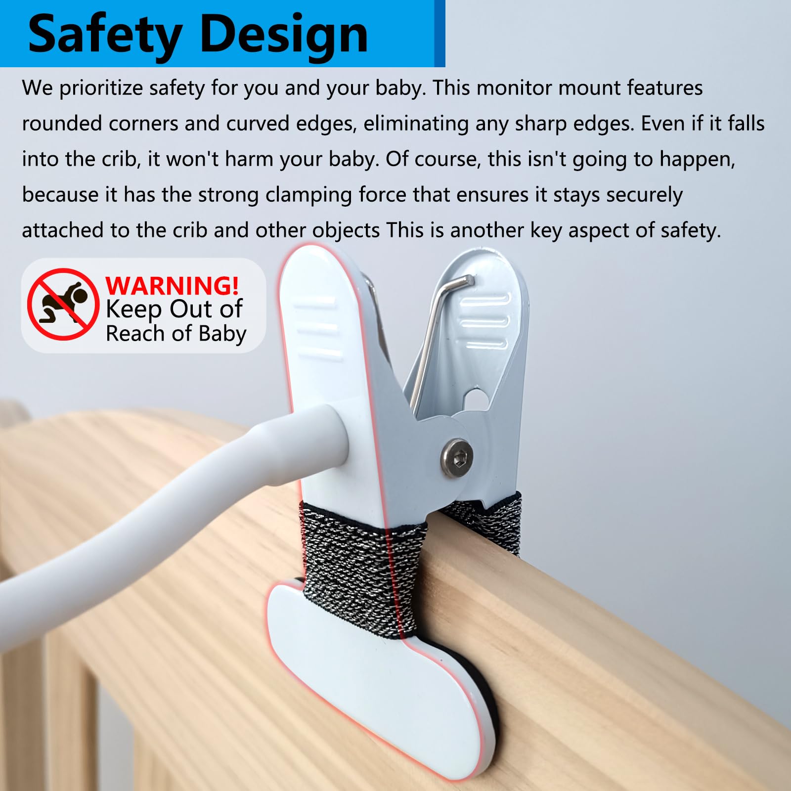 YOUNGLINK foam-padded clamps protect furniture while holding the monitor securely