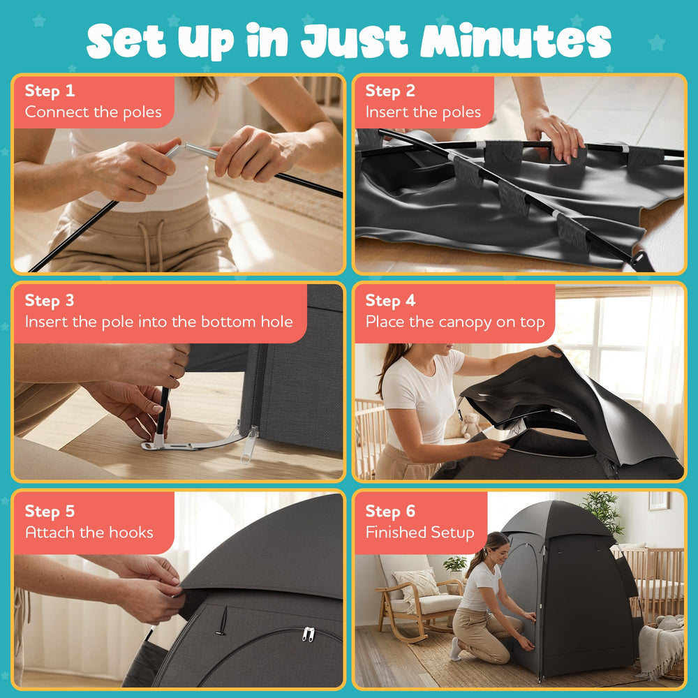 YoungMinds light-blocking cover creates a darker sleep space