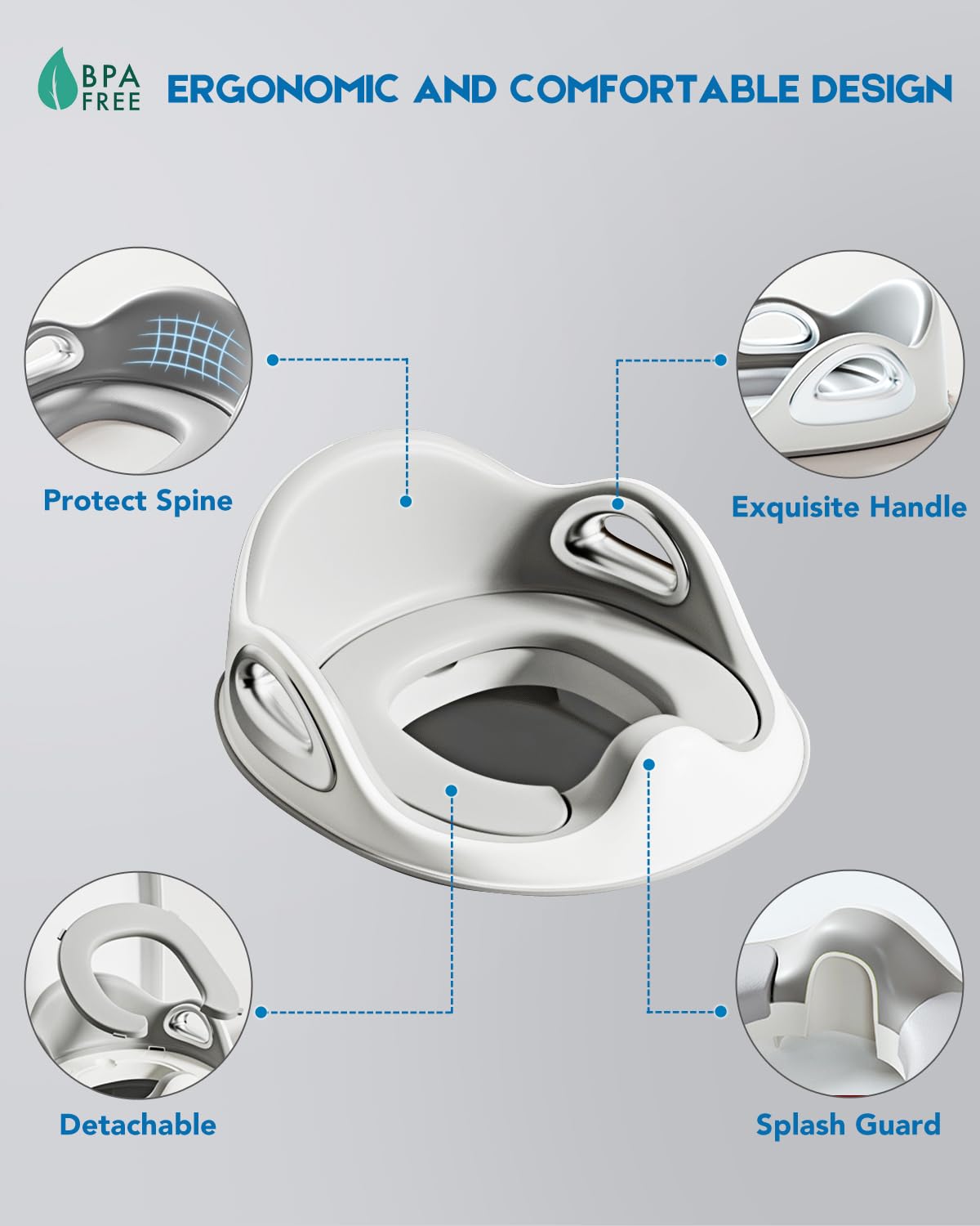 Youocomu Potty Seat splash-guard helps minimize splashes for a cleaner bathroom.