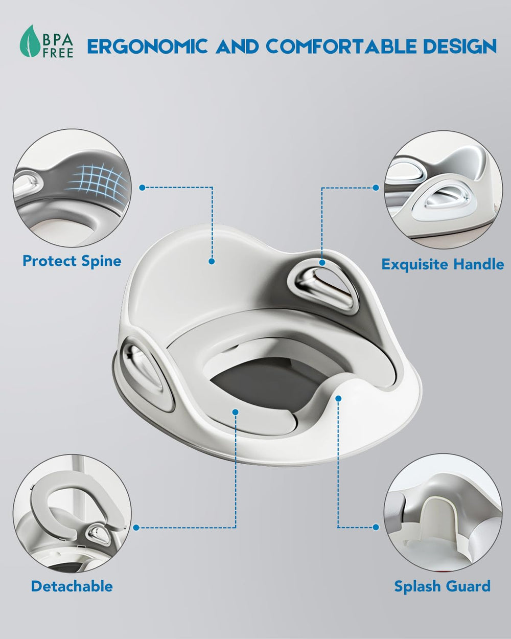 Youocomu Potty Seat splash-guard helps minimize splashes for a cleaner bathroom.