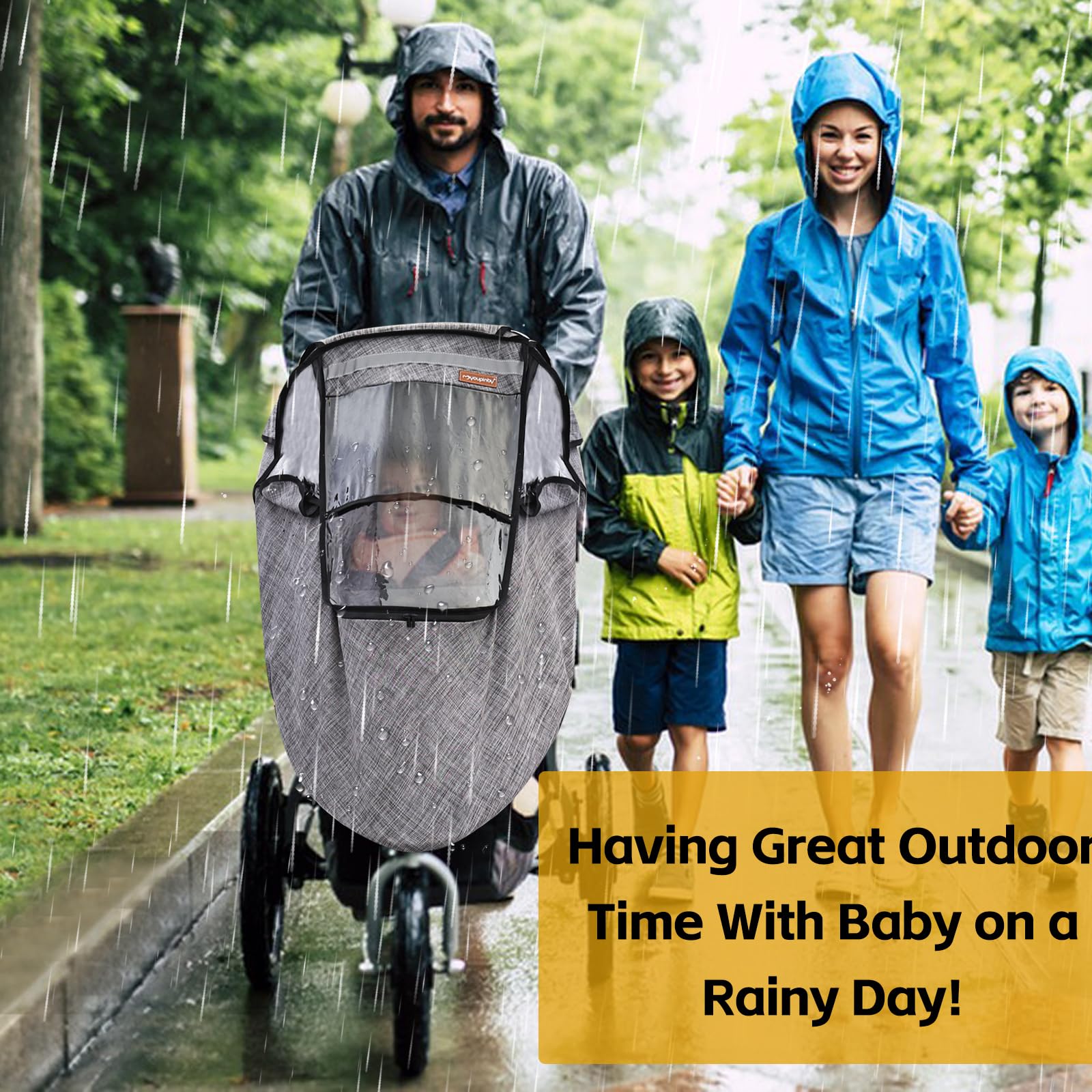 Youpinby stroller rain cover grey large window blocks rain while keeping view
