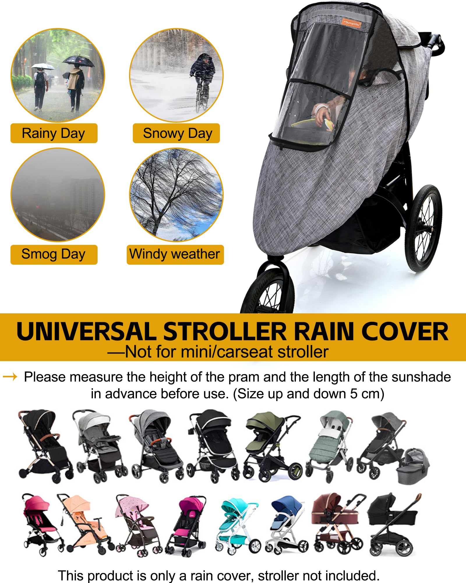 Youpinby stroller rain cover grey compact when folded for travel