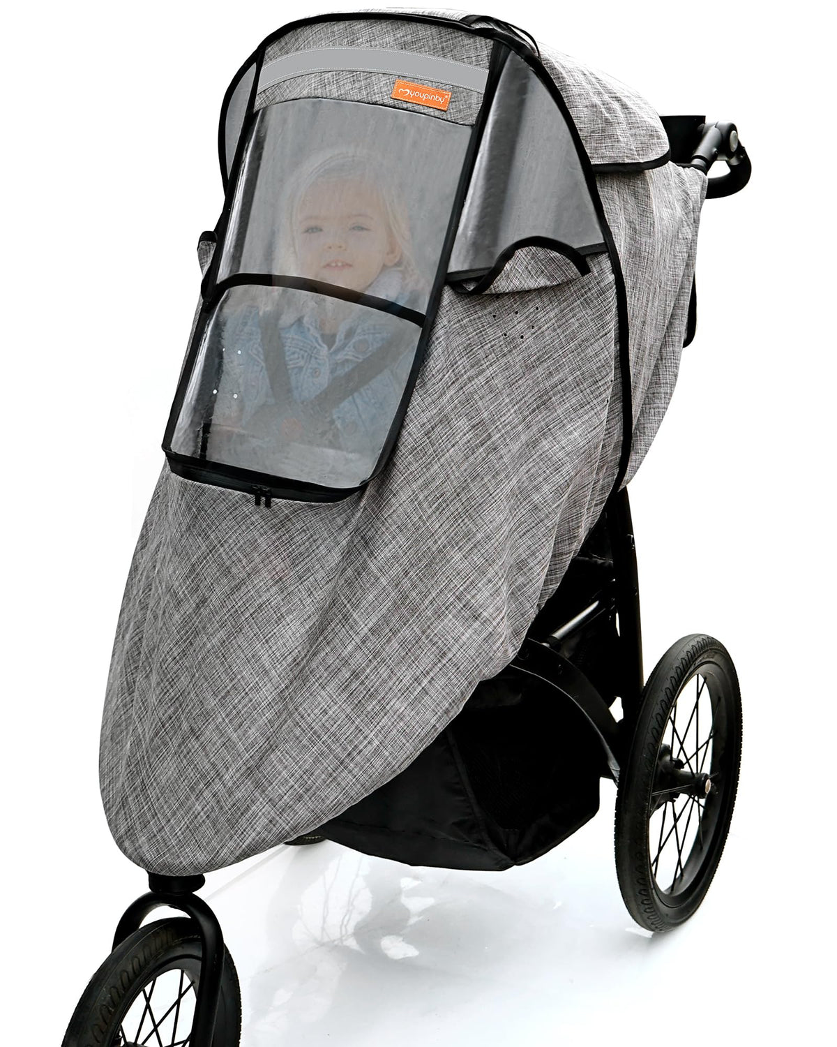 Youpinby stroller rain cover grey on stroller for all-weather protection