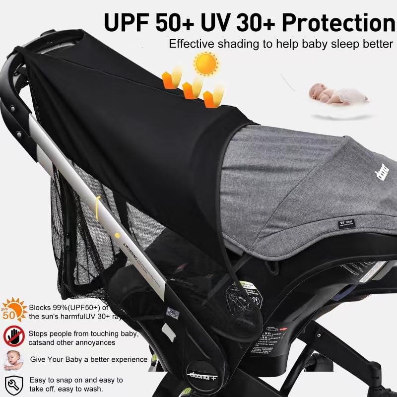 Youpinby 360° shade attaches easily to the Doona handlebar for quick sun protection.