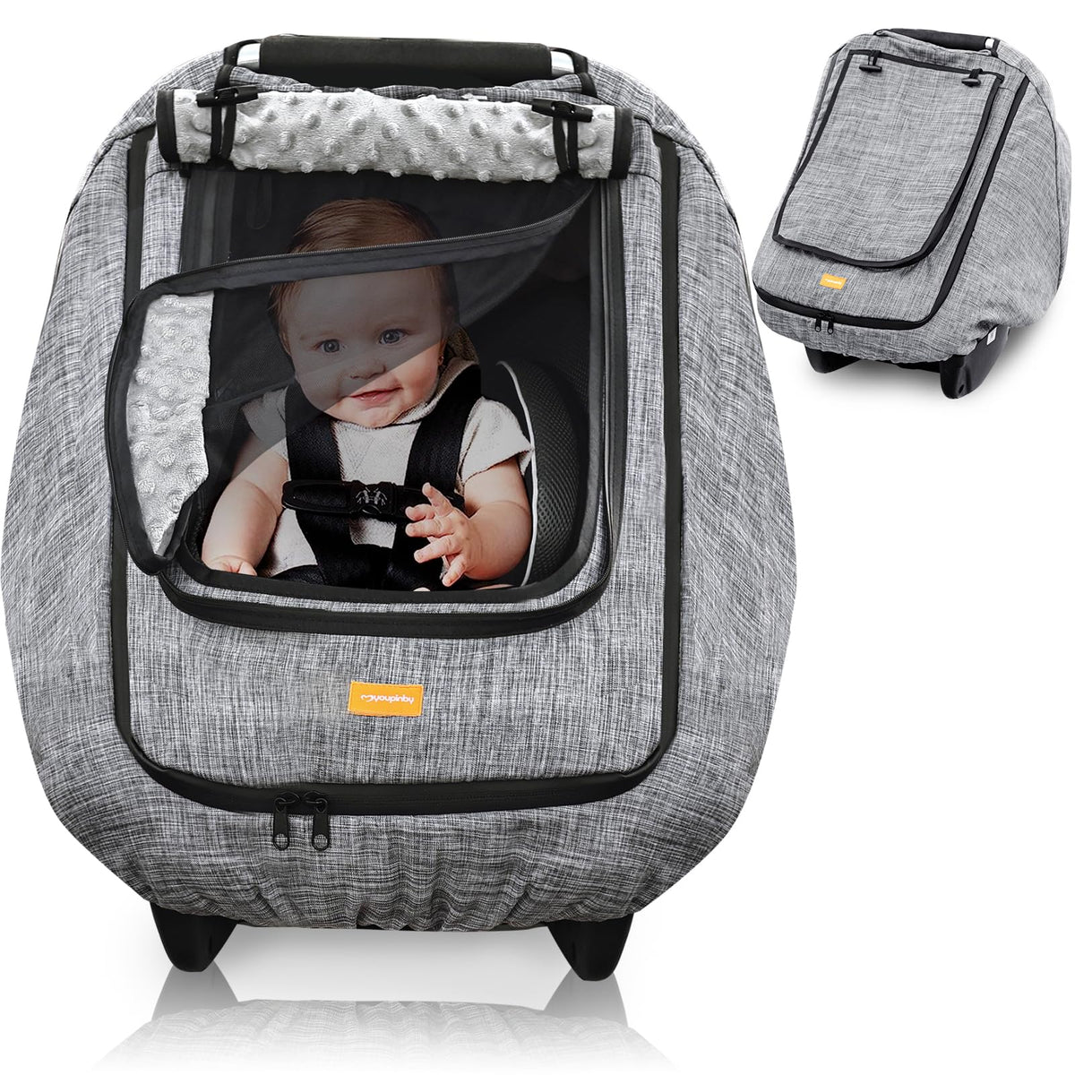 Youpinby waterproof baby car seat cover shields baby from rain and wind during travel.
