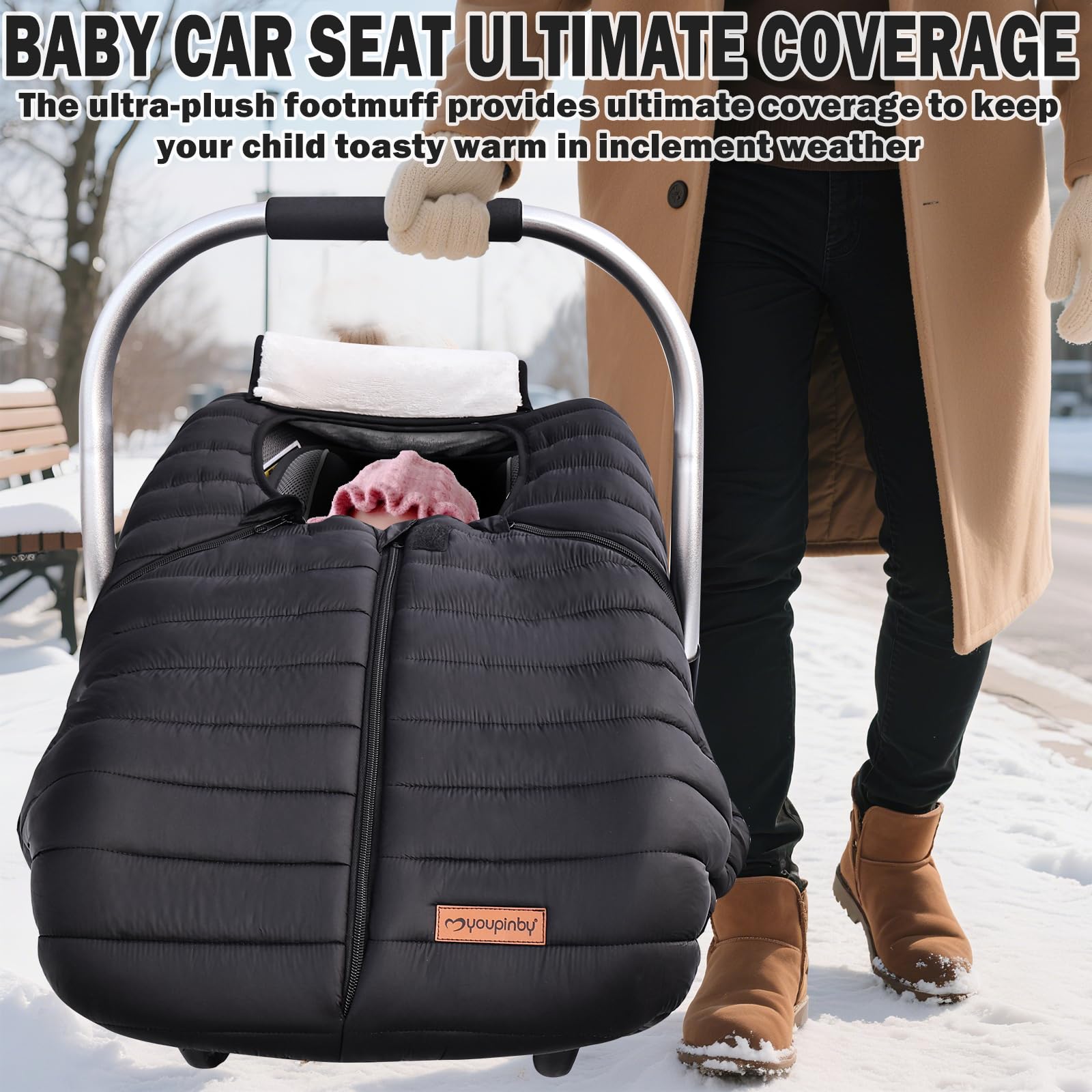 Youpinby universal fit image showing compatibility with Chicco and Doona stroller systems.