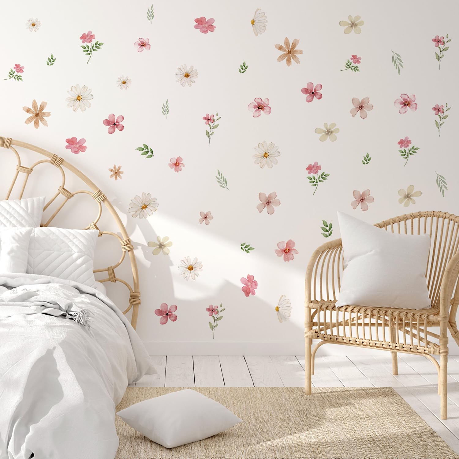 YouRfocus Daisy Watercolor Wall Decals offer an affordable boho room makeover