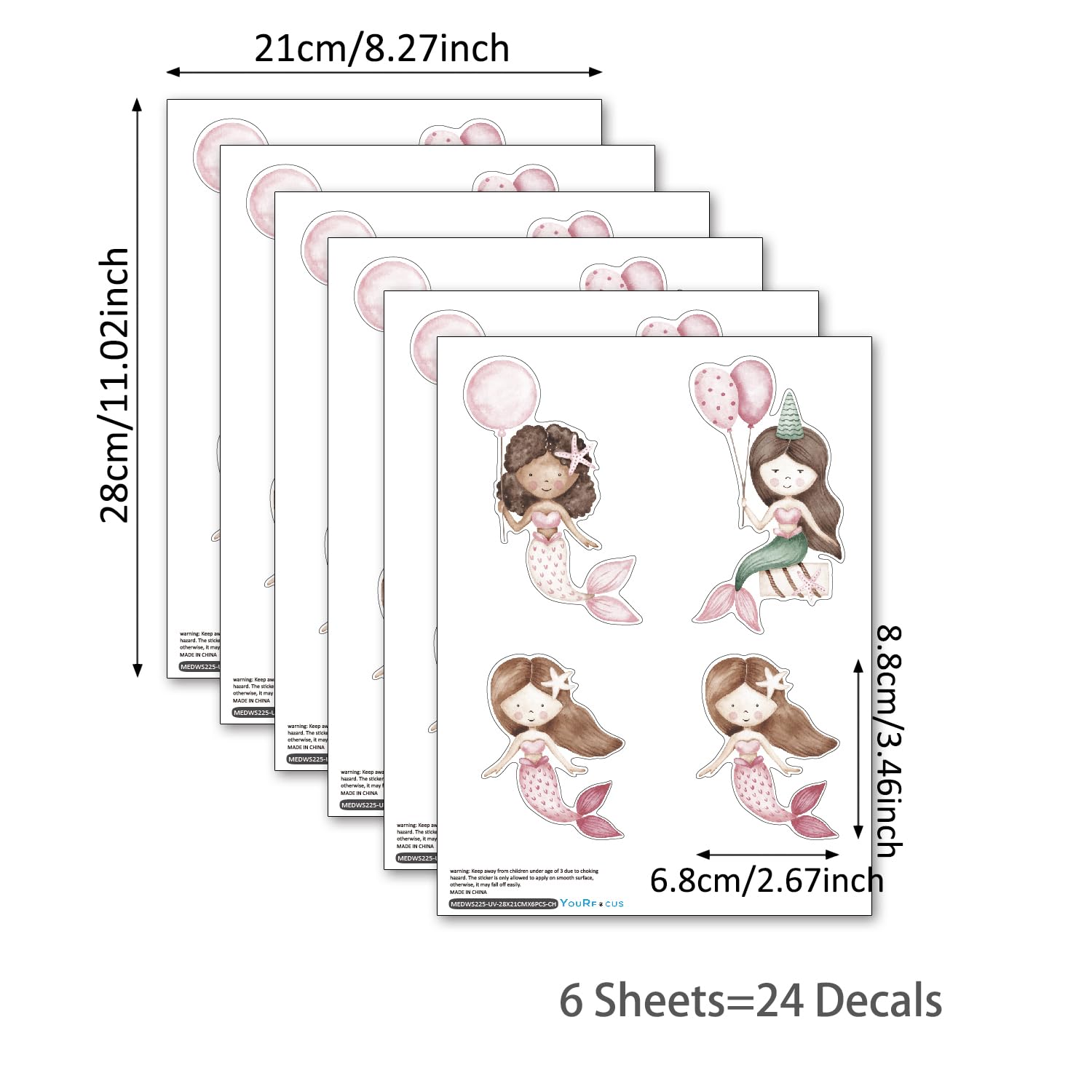 YouRfocus Mermaid Wall Decal pink-6: durable, safe materials ideal for kid spaces and nursery walls.