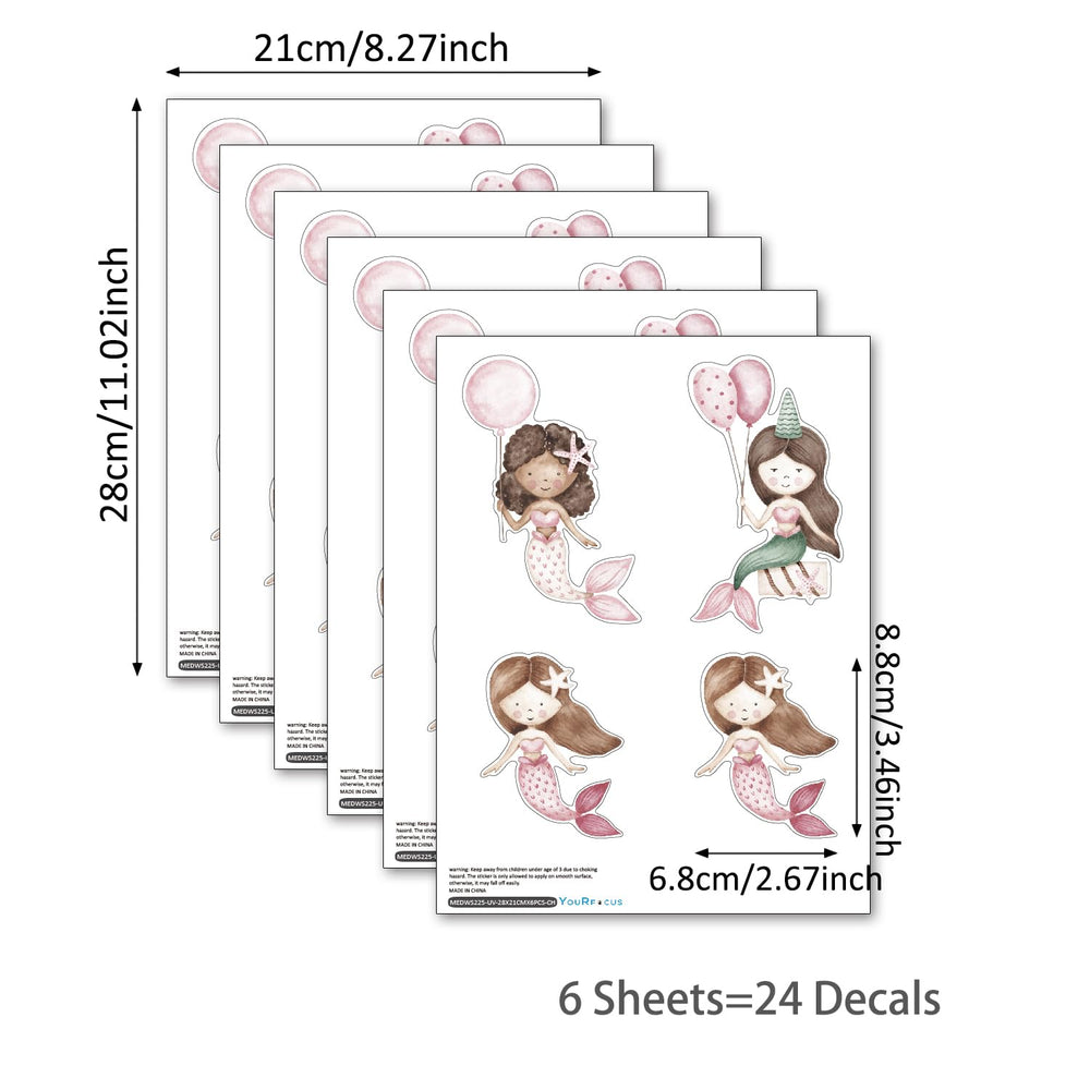 YouRfocus Mermaid Wall Decal pink-6: durable, safe materials ideal for kid spaces and nursery walls.