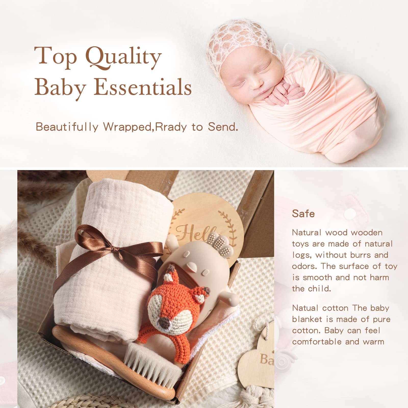 YOUUYS Baby Gift Set hair brush uses gentle natural bristles for delicate hair.