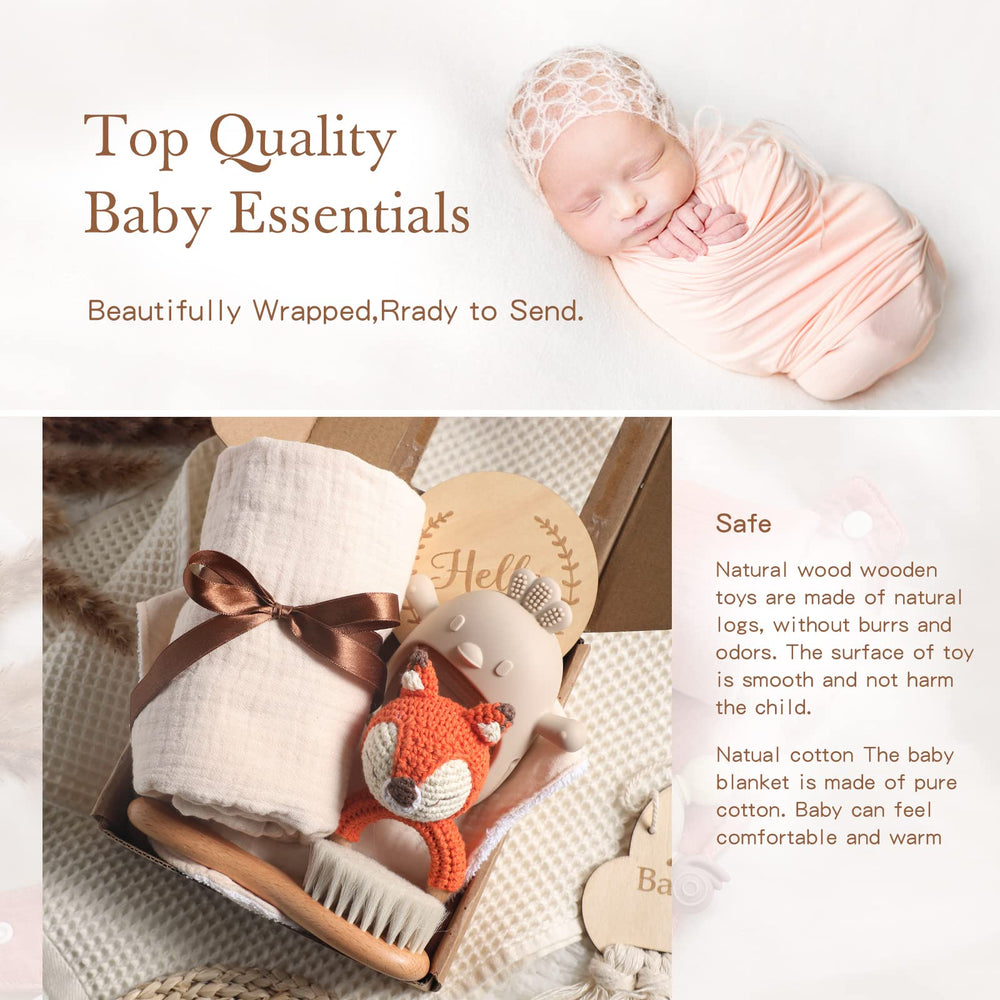 YOUUYS Baby Gift Set hair brush uses gentle natural bristles for delicate hair.
